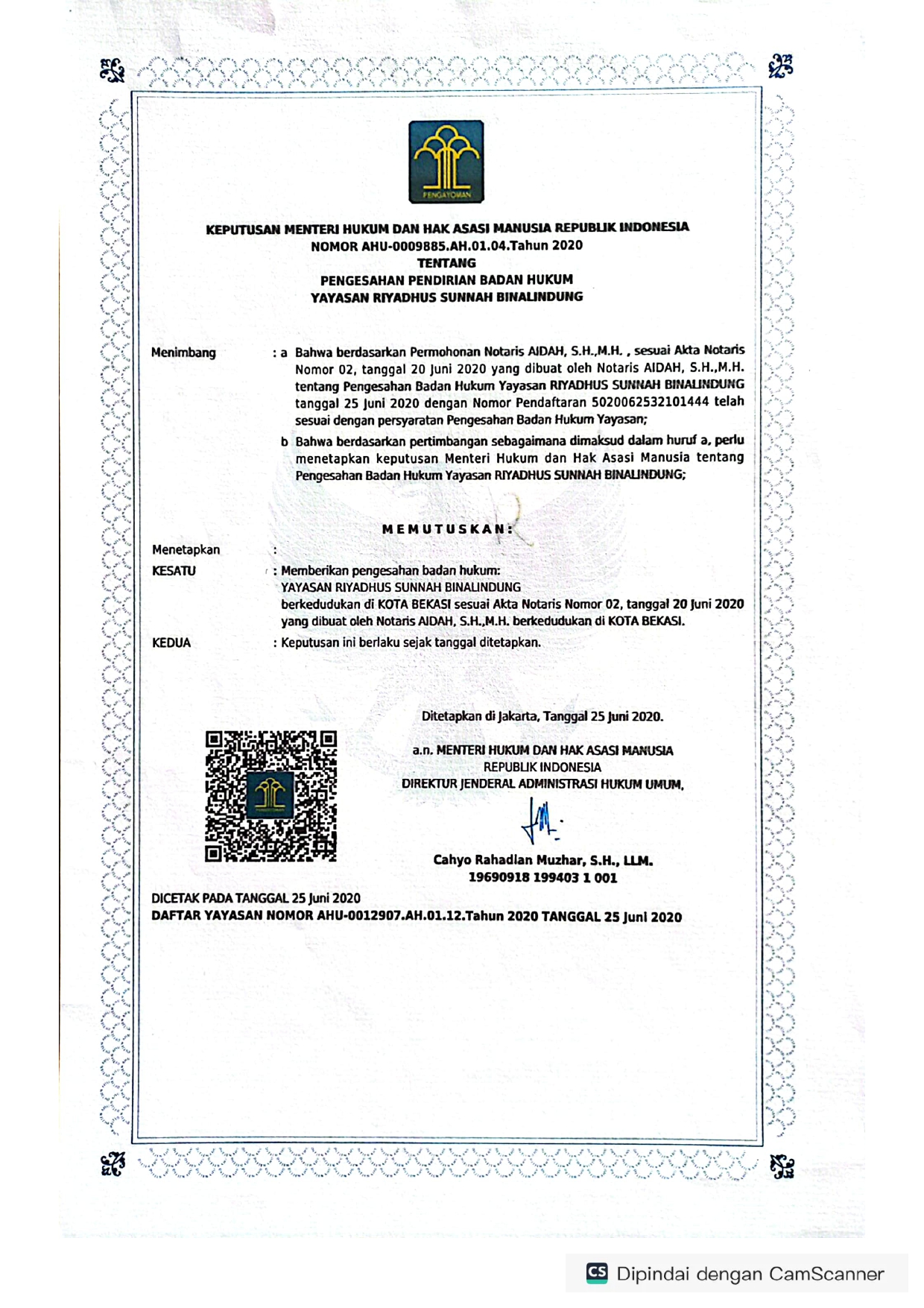 SK Kementerian Hukum dan HAM